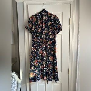 Ralph Lauren Polo Rugby Floral Collared Dress with Belt and Pearl Buttons